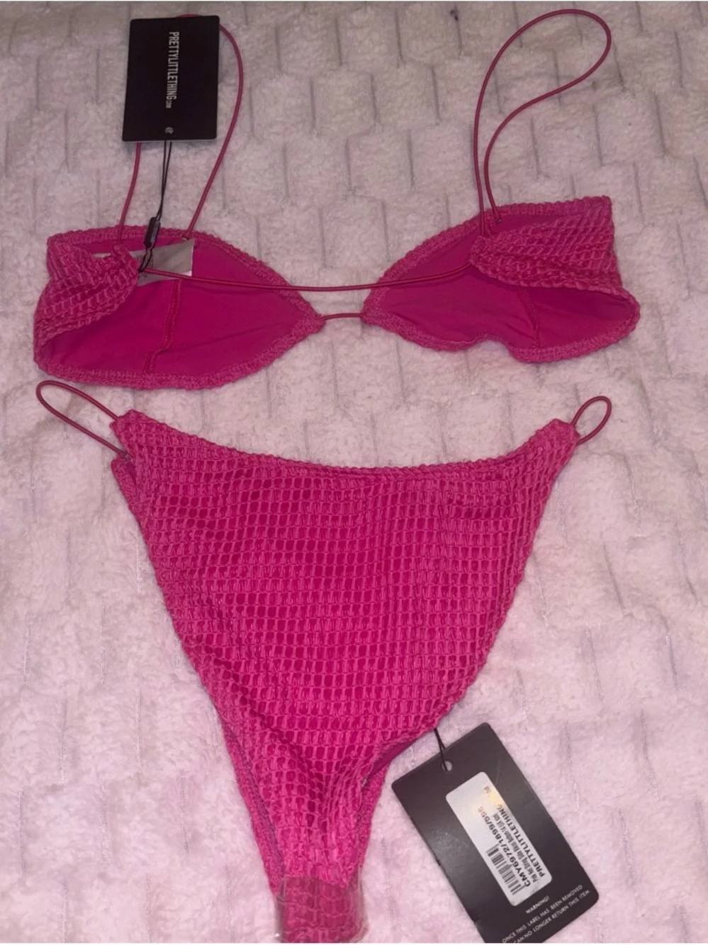 PrettyLittleThing Bright Pink Textured Waffle Bikini Set